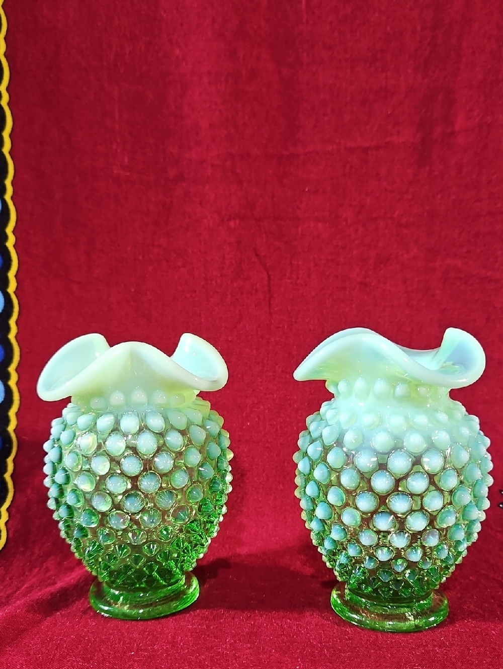 Lovely Fenton Uranium Green Opalescent Hobnail Glass Bud Vase, Sold Separately